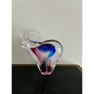 Murano Style Art Glass Elephant Figurine Pink Blue Clear Vintage